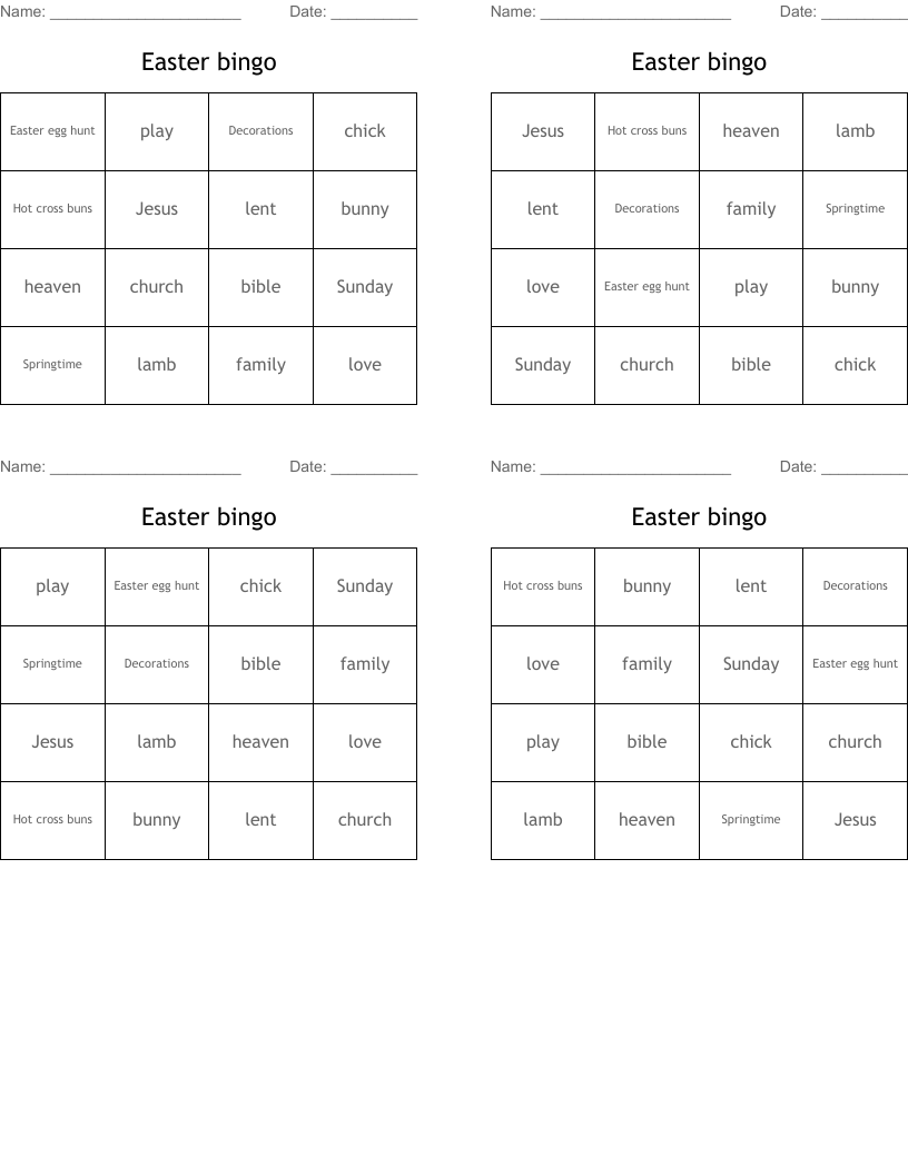 Easter bingo