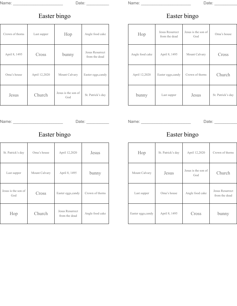 Easter bingo