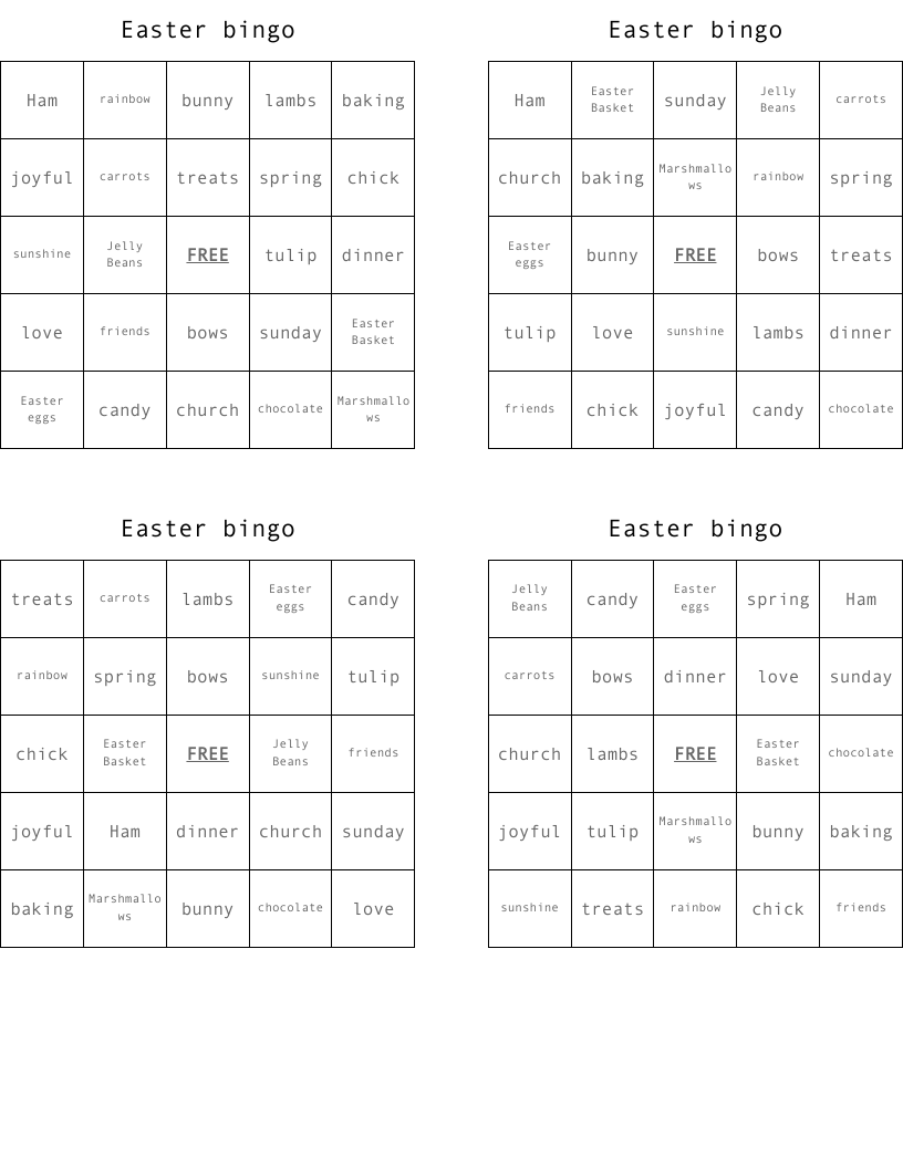 Easter bingo