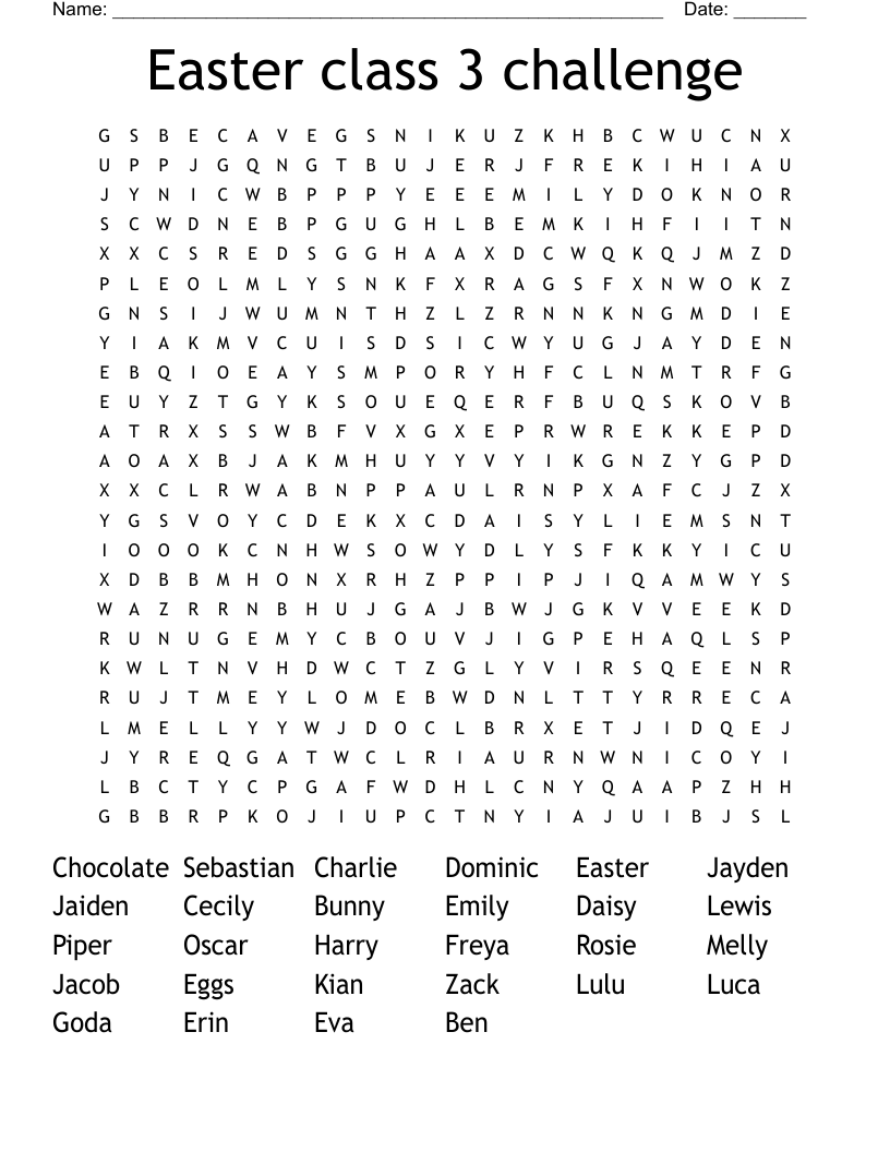 Easter class 3 challenge Word Search