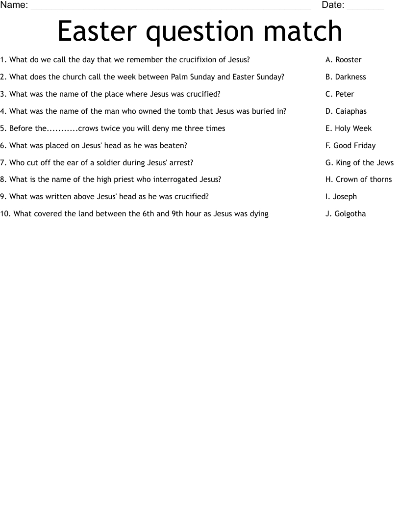 Easter question match Worksheet