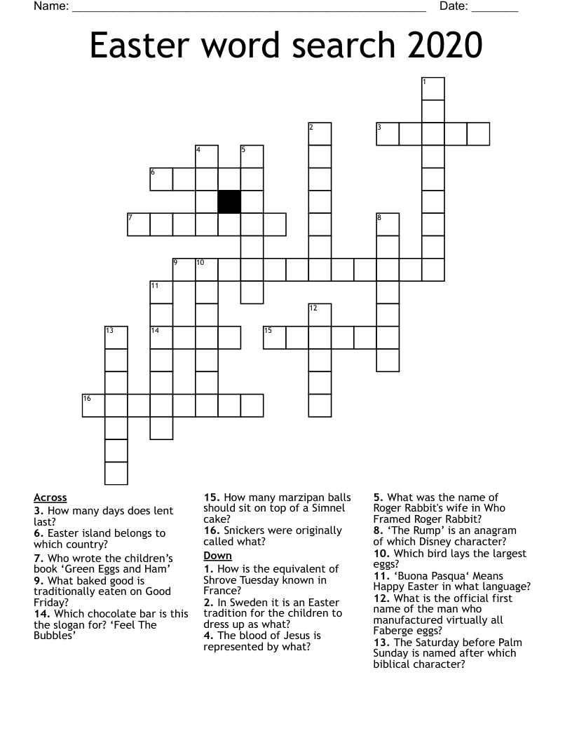 Easter word search 2020 Crossword