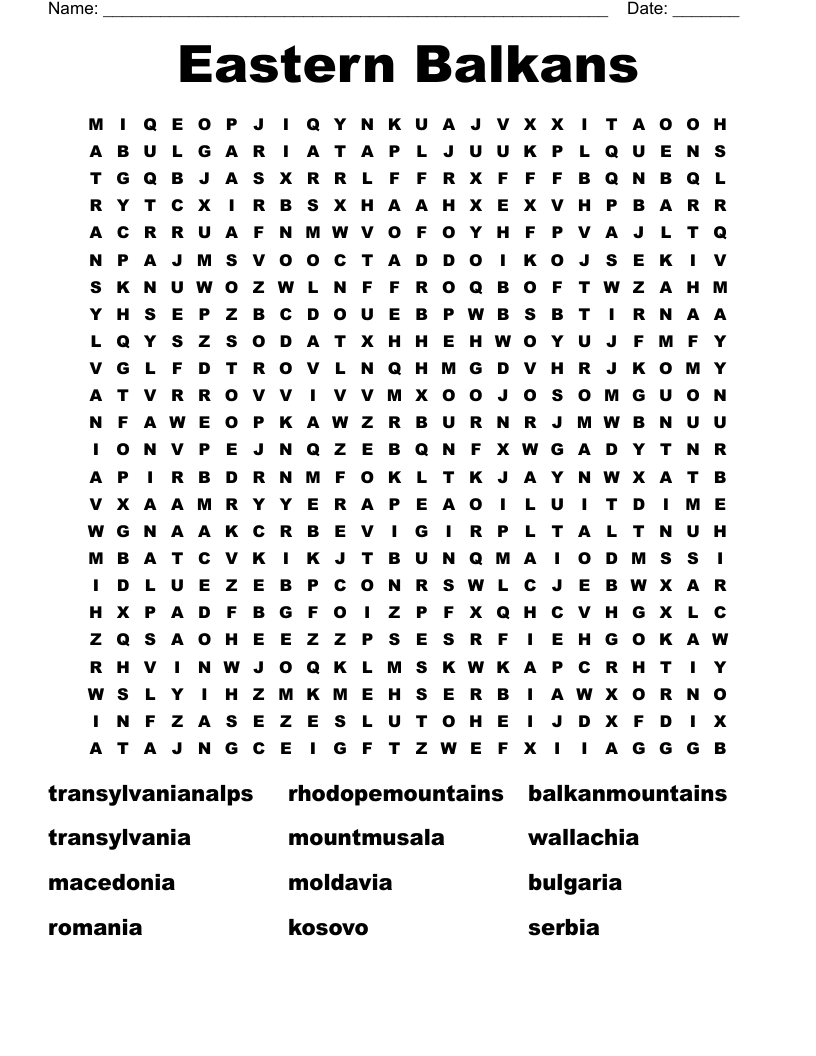 Eastern Balkans  Word Search