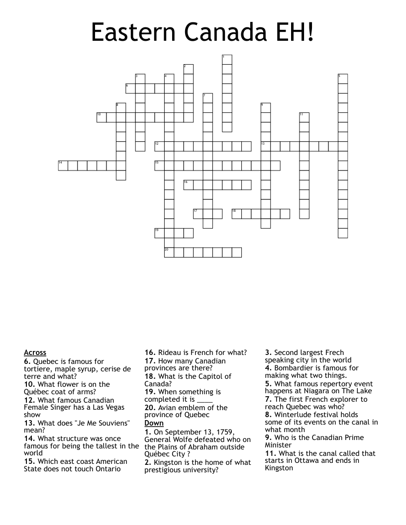 Eastern Canada EH! Crossword