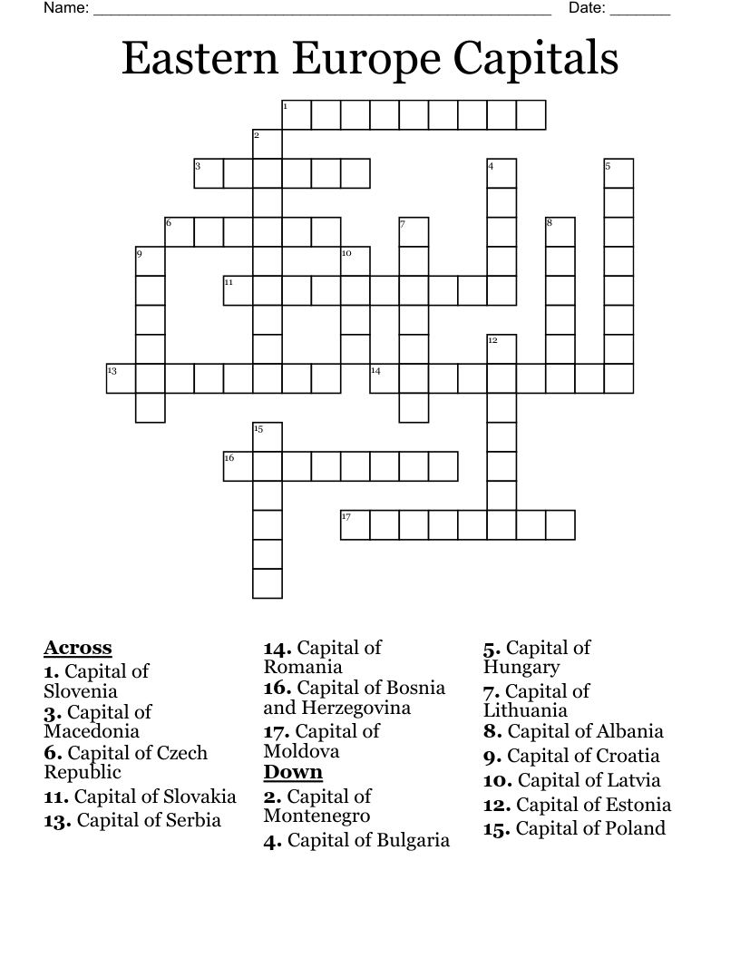 Eastern Europe Capitals Crossword