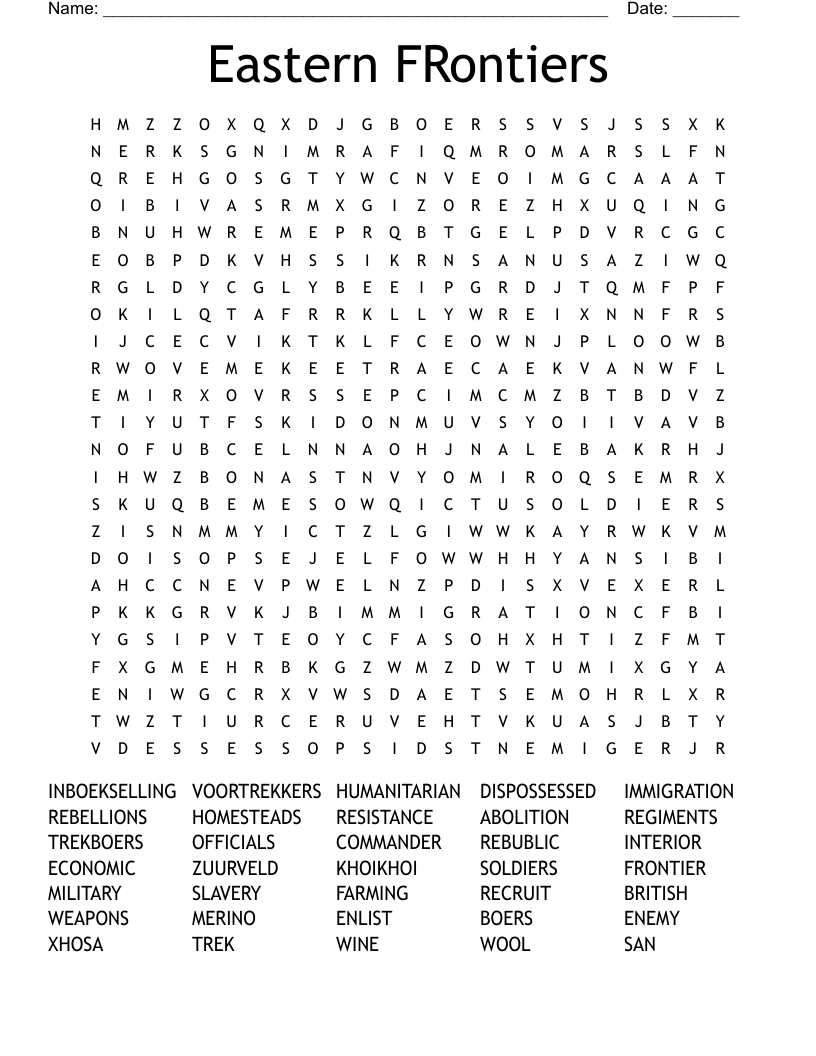 Eastern FRontiers Word Search