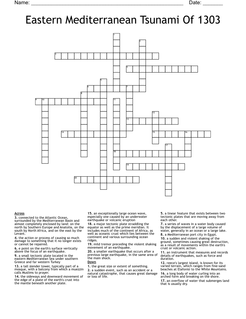 Eastern Mediterranean Tsunami Of 1303 Crossword
