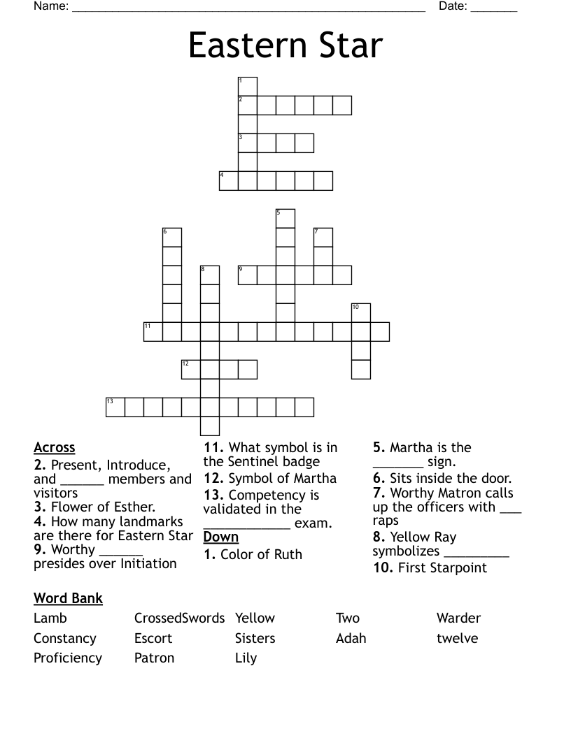 Eastern Star Crossword