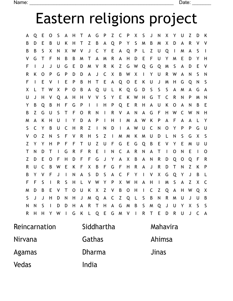Eastern religions project Word Search