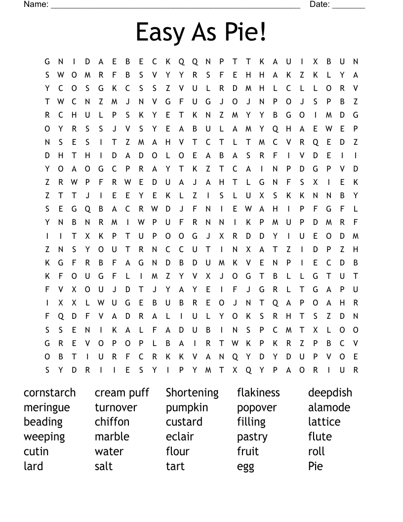 Easy As Pie! Word Search