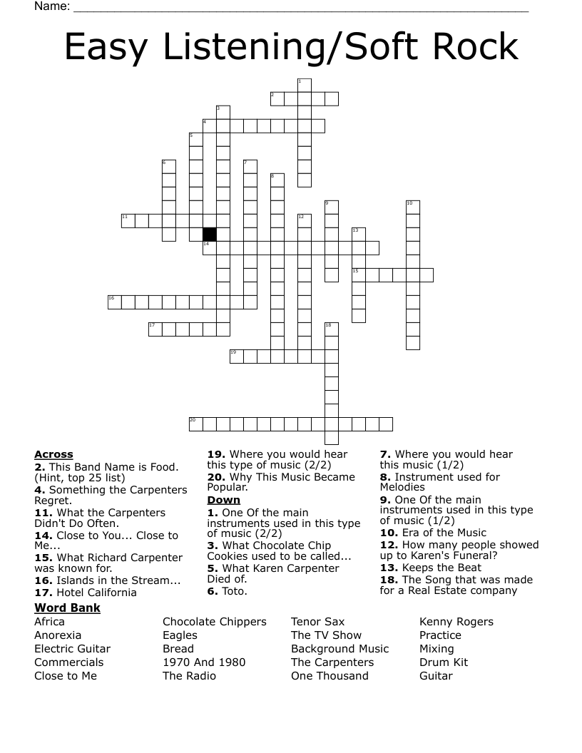 Easy Listening/Soft Rock Crossword