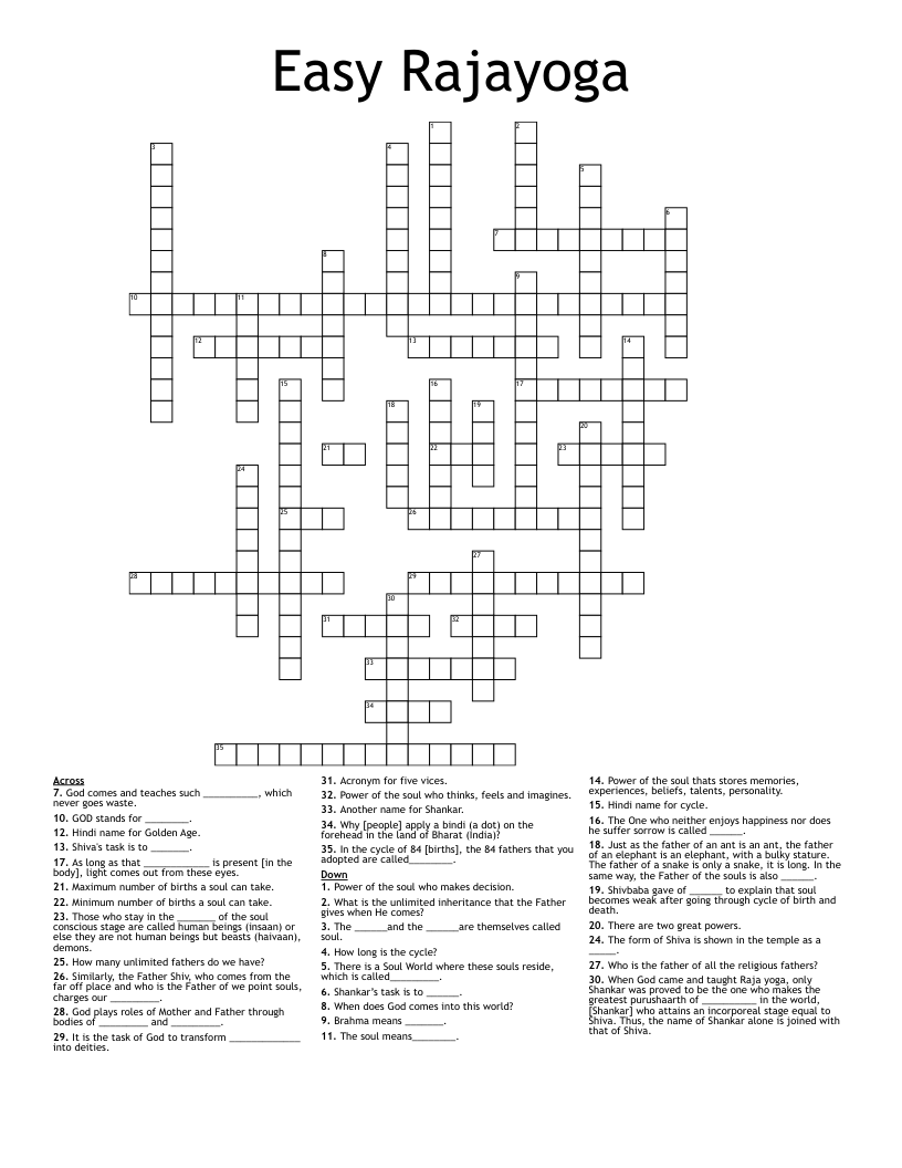 Easy Rajayoga  Crossword