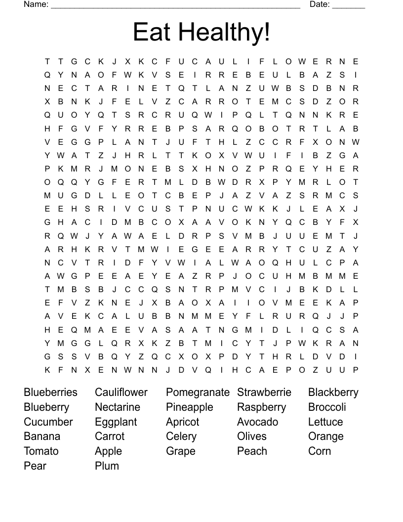 Eat Healthy! Word Search