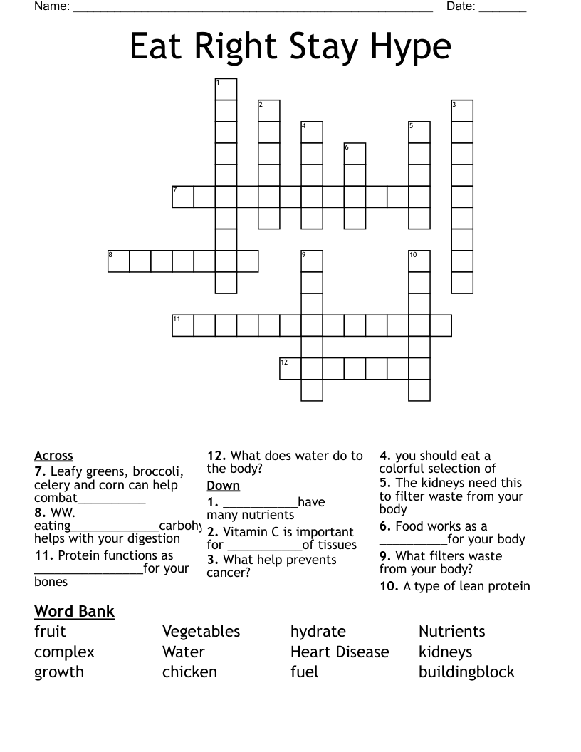 Eat Right Stay Hype Crossword