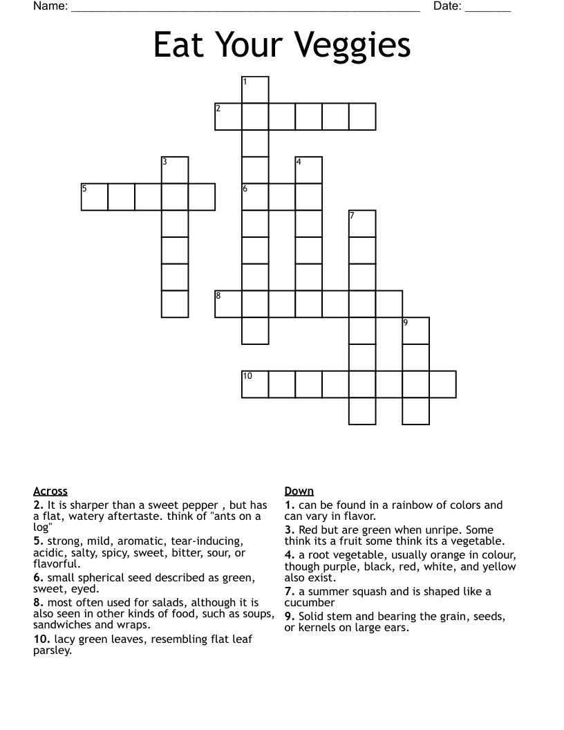 Eat Your Veggies  Crossword