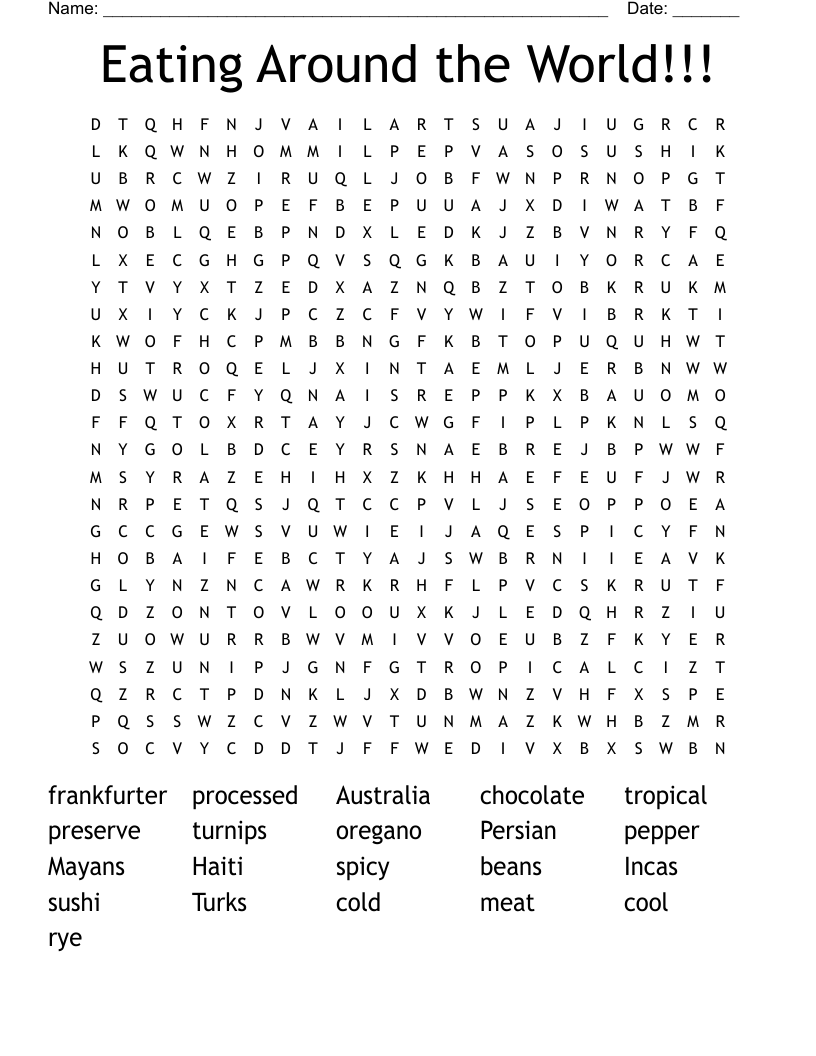 Eating Around the World!!! Word Search