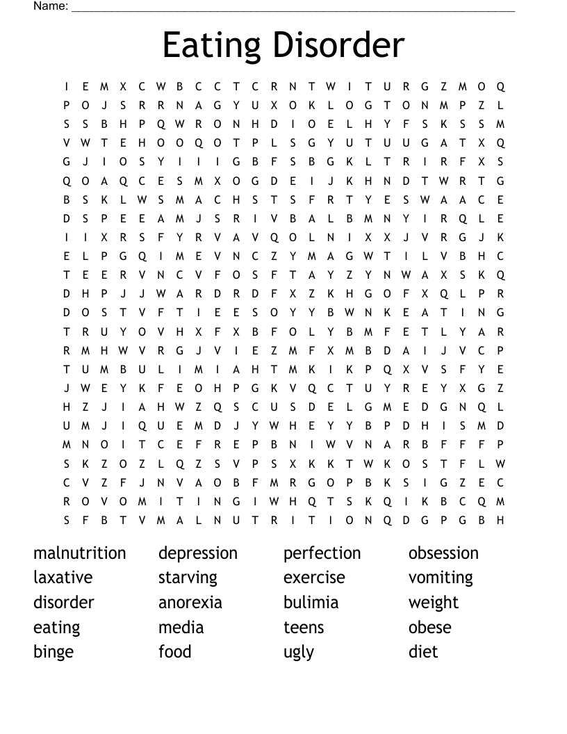 Eating Disorder Word Search