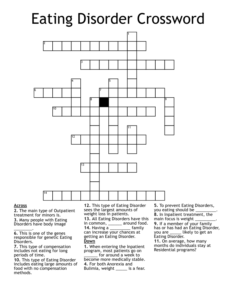 Eating Disorder Crossword