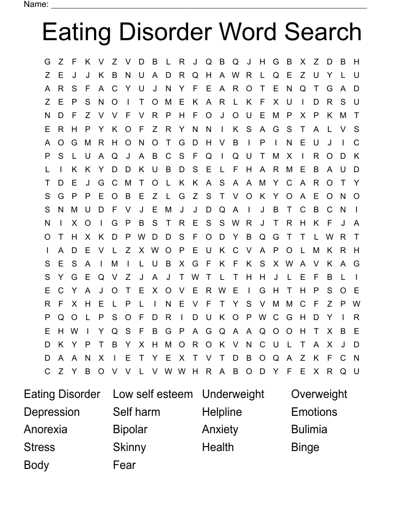 Eating Disorder Word Search