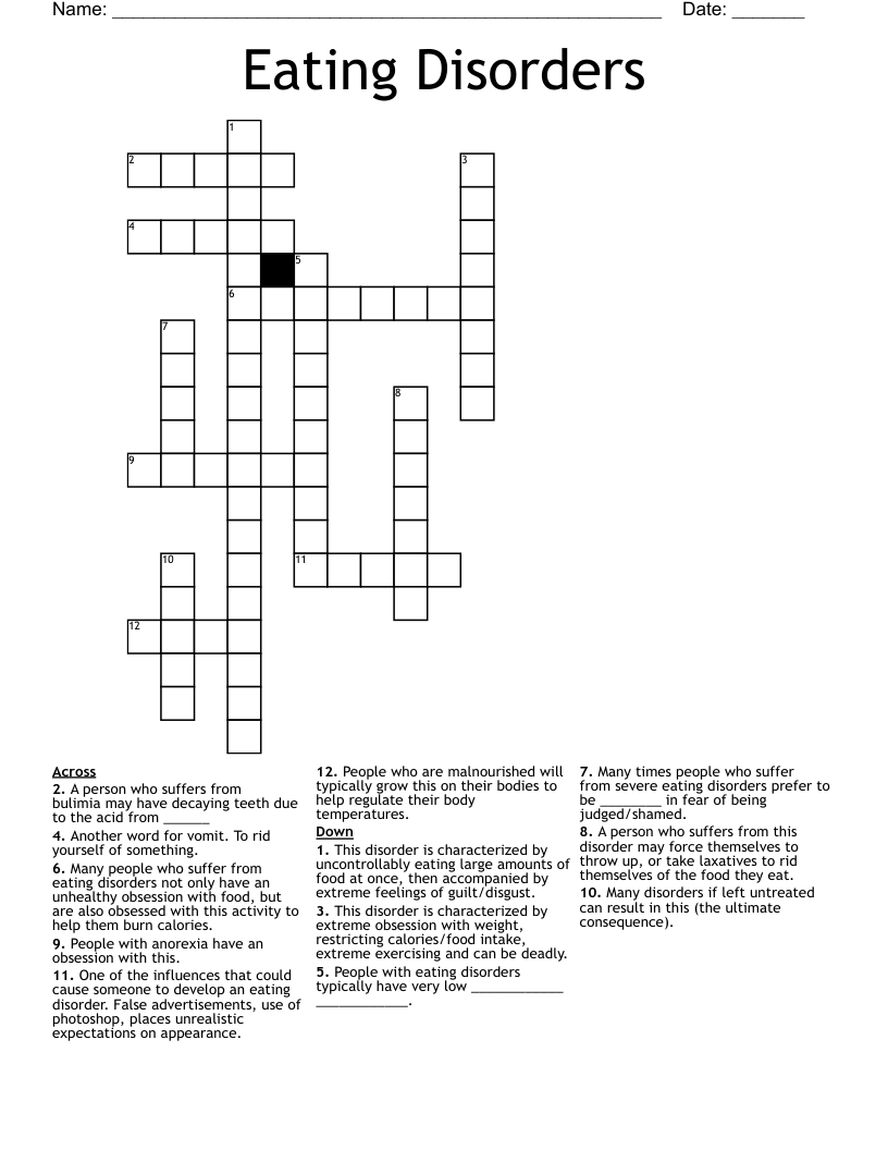 Eating Disorders Crossword