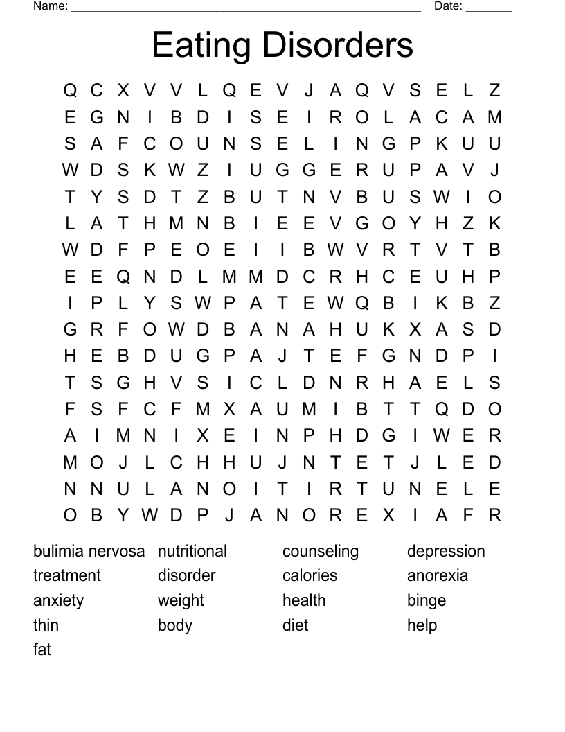 Eating Disorders Word Search