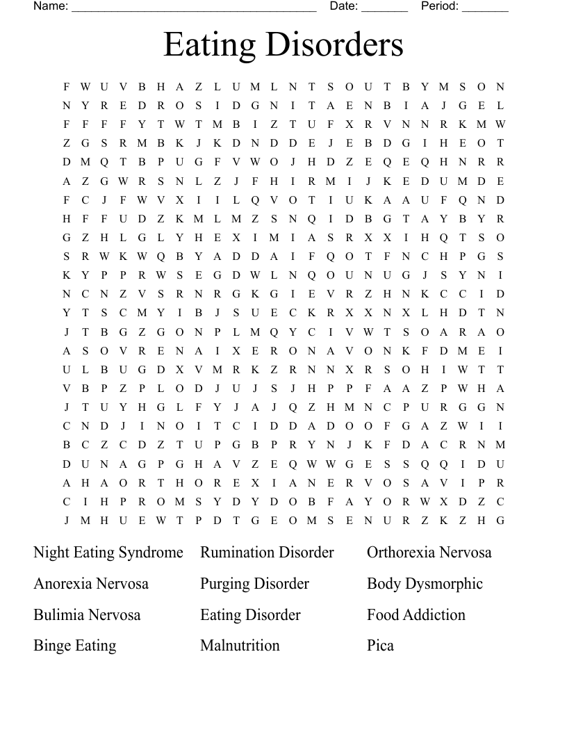 Eating Disorders Word Search