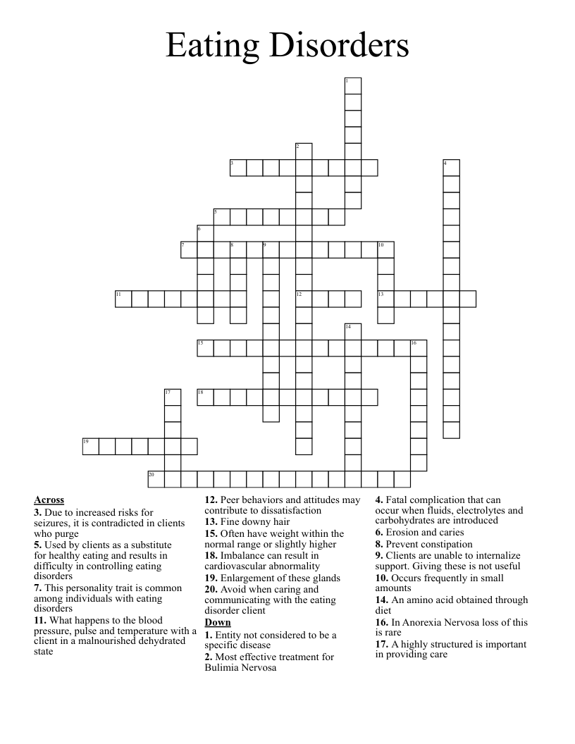 Eating Disorders Crossword
