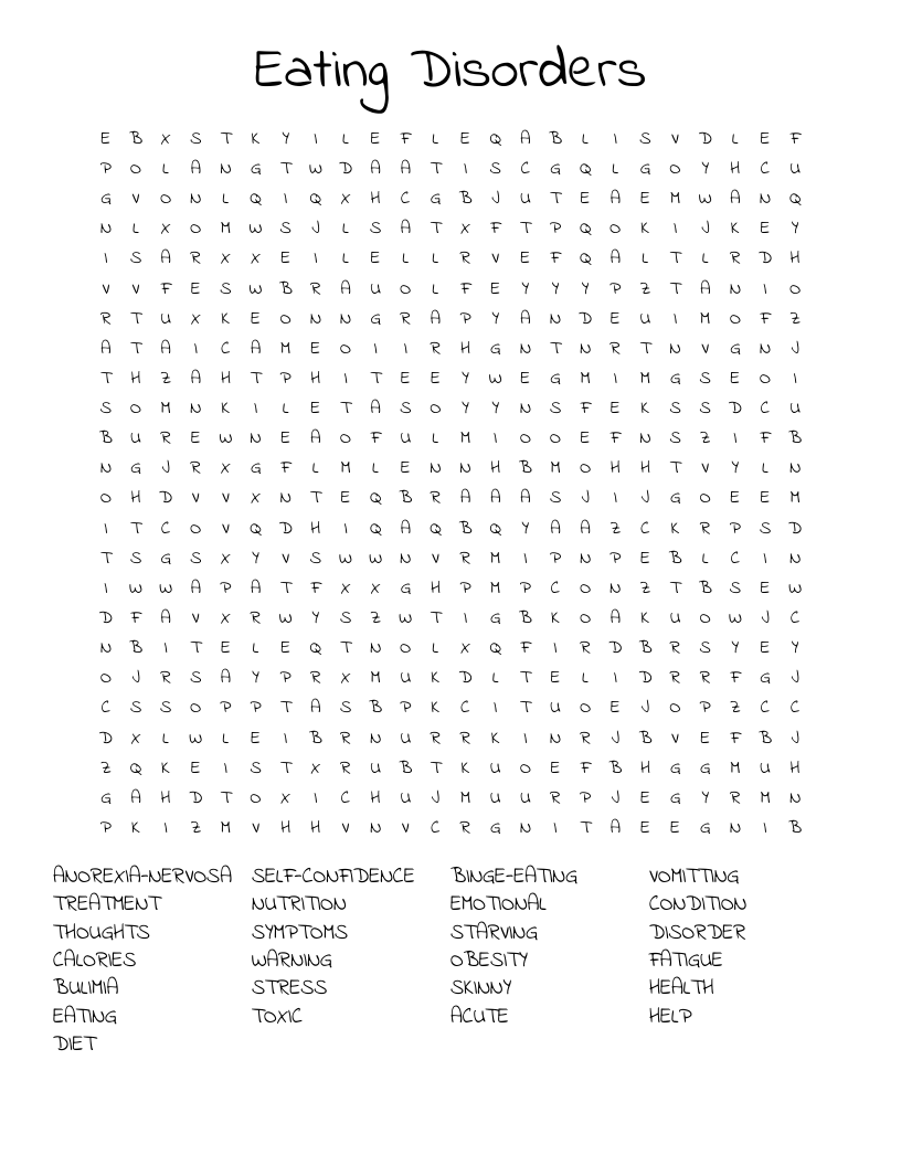 Eating Disorders Word Search