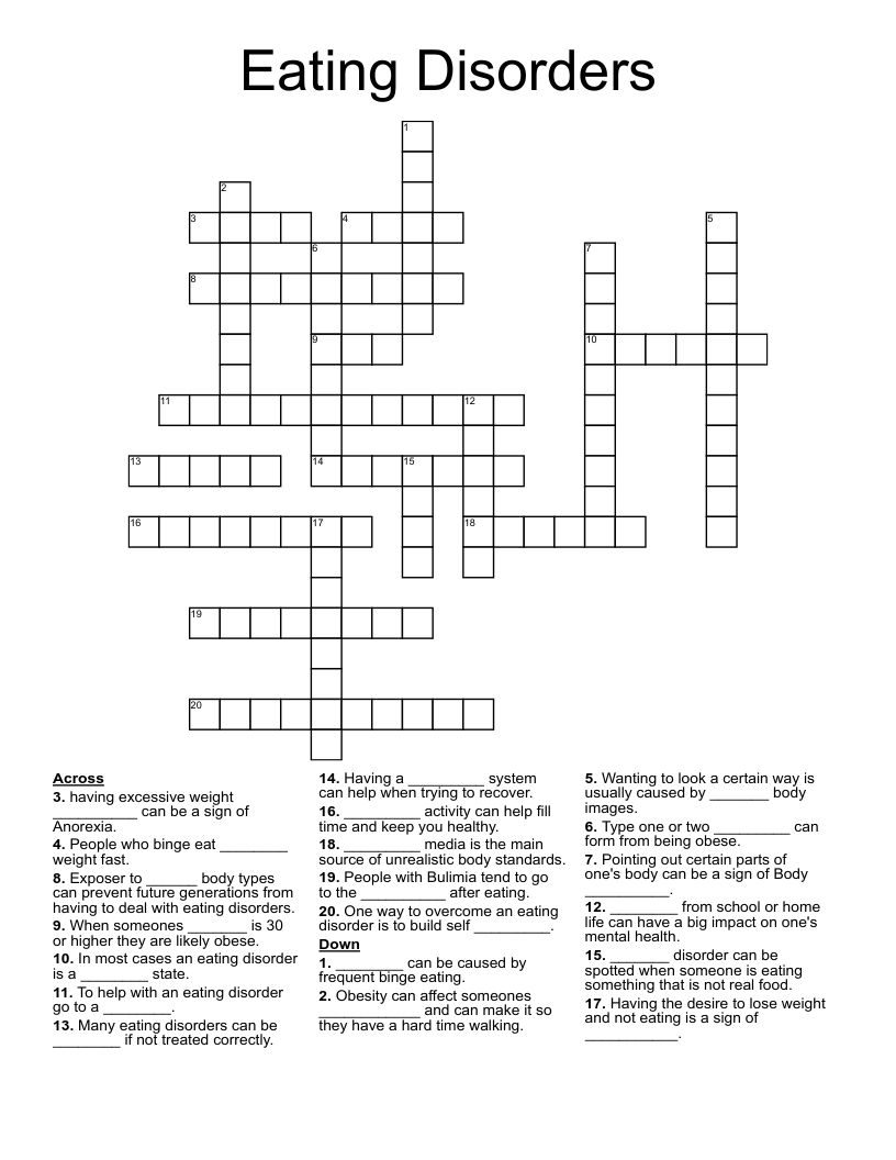 Eating Disorders Crossword