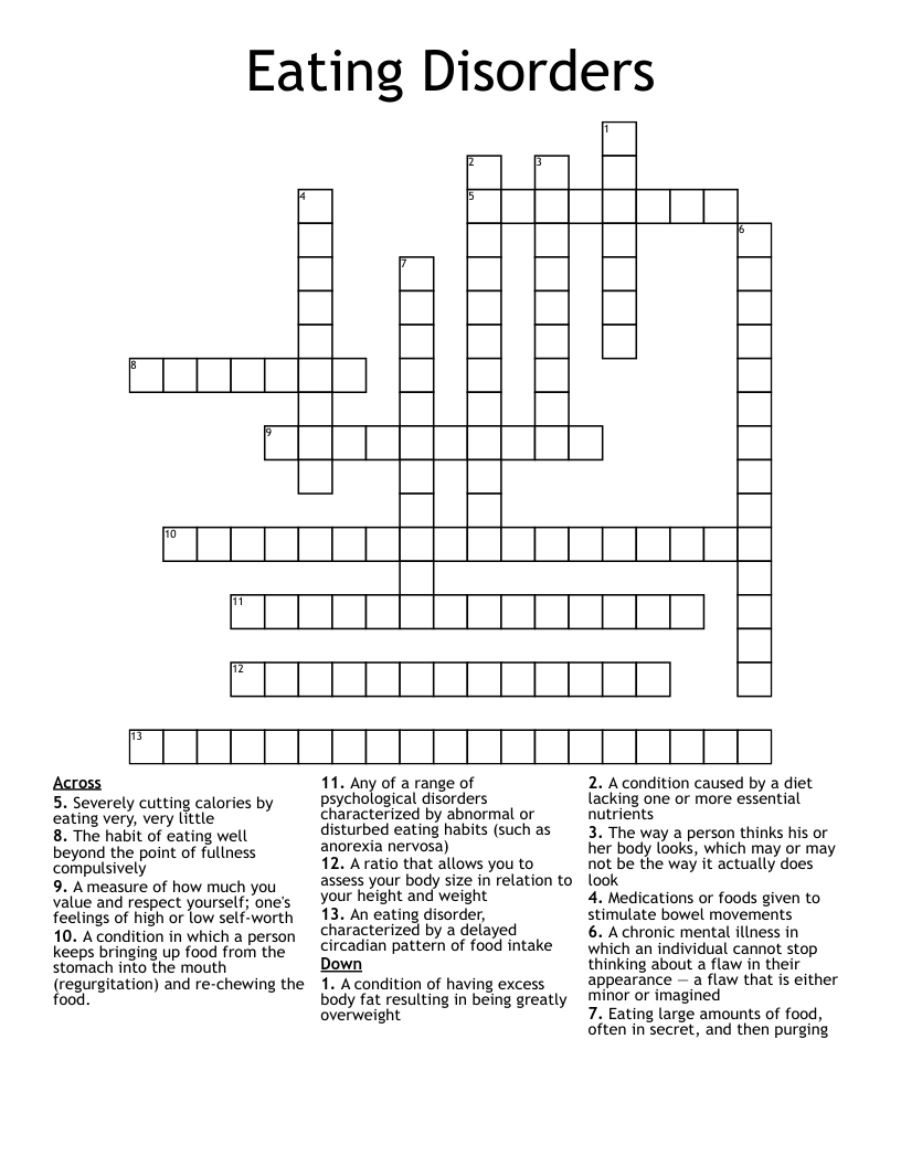 Eating Disorders Crossword
