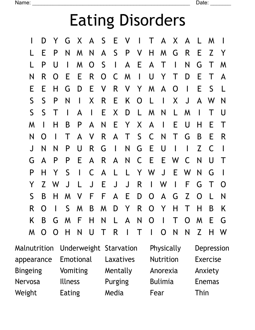 Eating Disorders Word Search