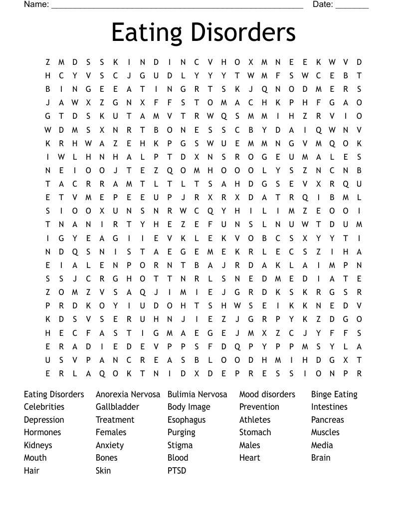 Eating Disorders Word Search
