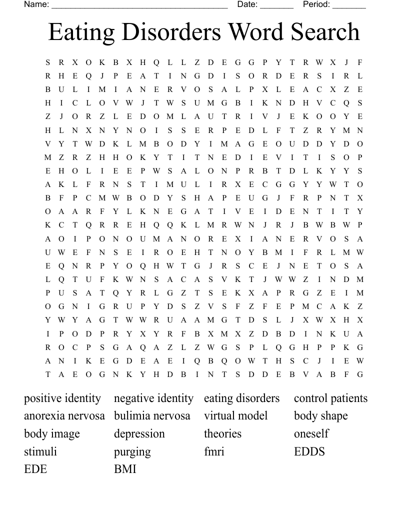 Eating Disorders Word Search