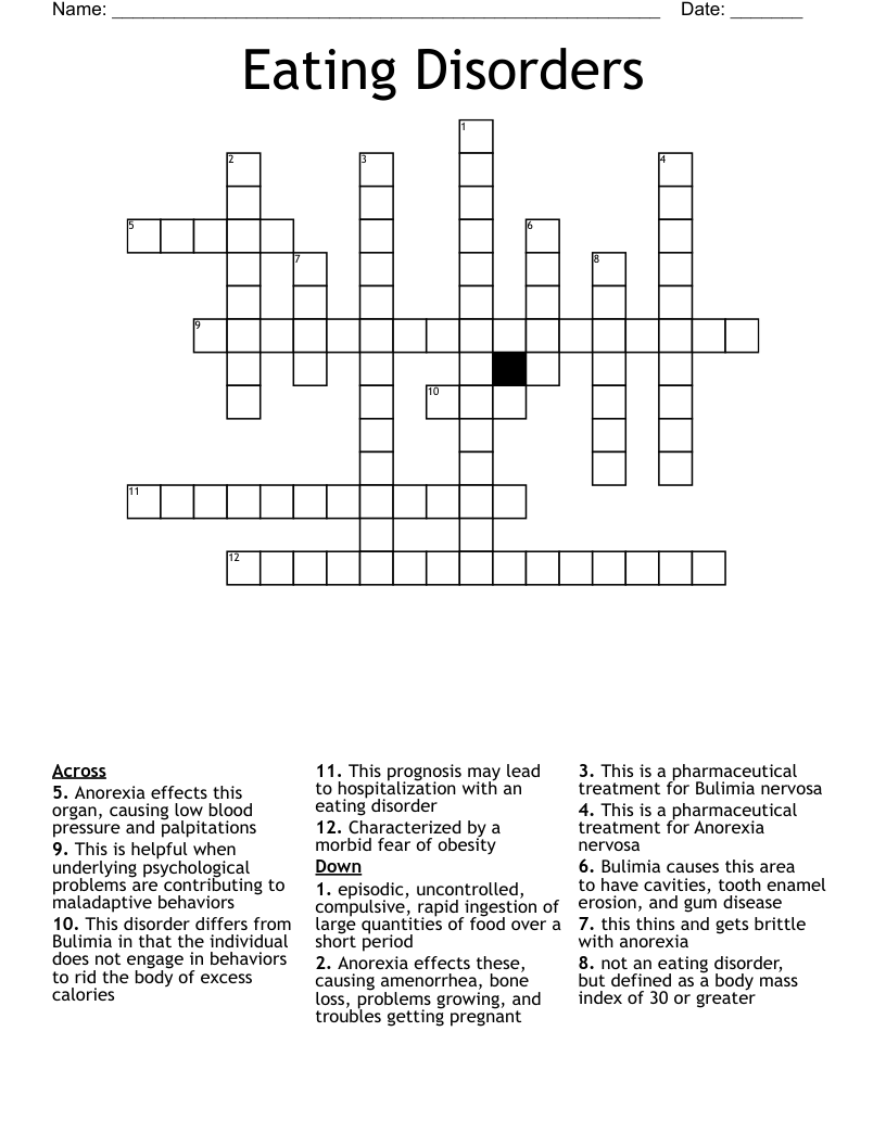 Eating Disorders  Crossword