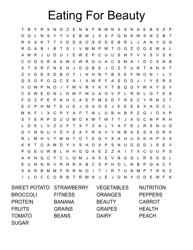 Eating For Beauty Word Search
