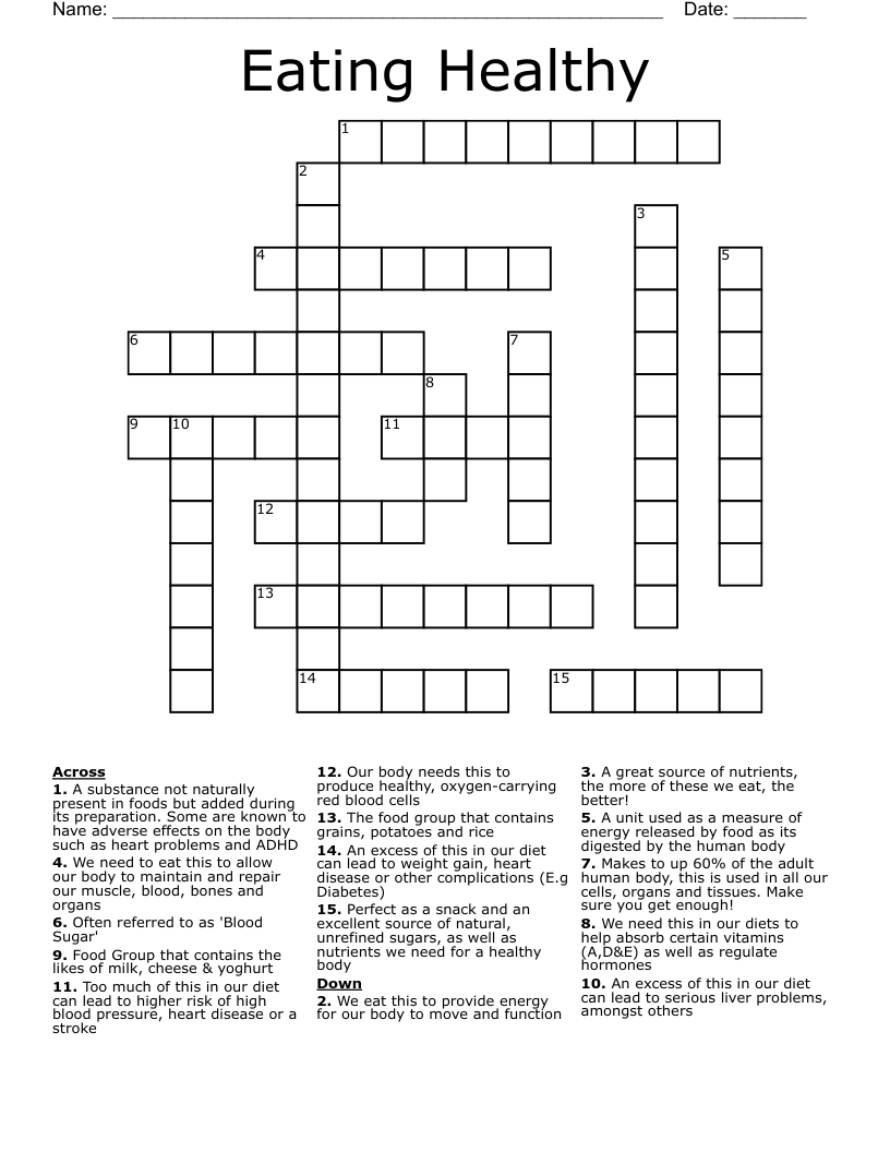 Eating Healthy Crossword