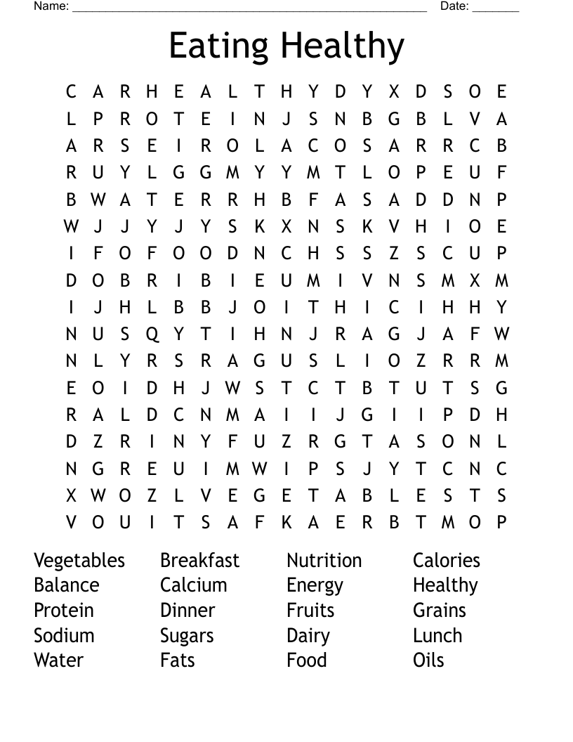Eating Healthy  Word Search