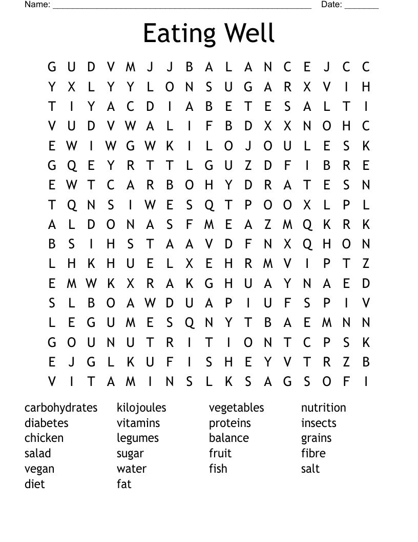Eating Well Word Search