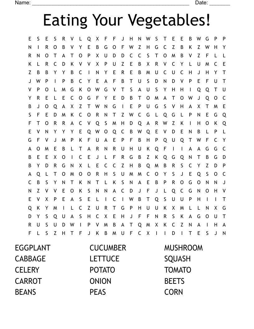 Eating Your Vegetables! Word Search