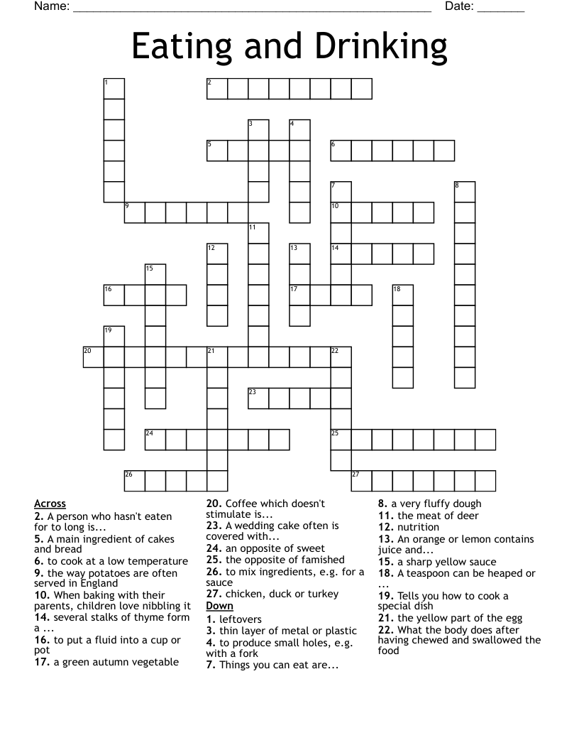 Eating and Drinking Crossword