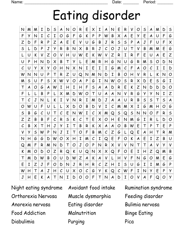 Eating disorder Word Search