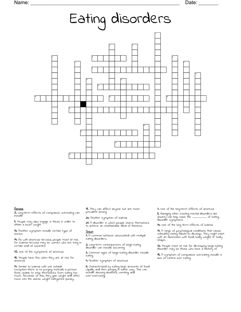 Eating disorders Crossword