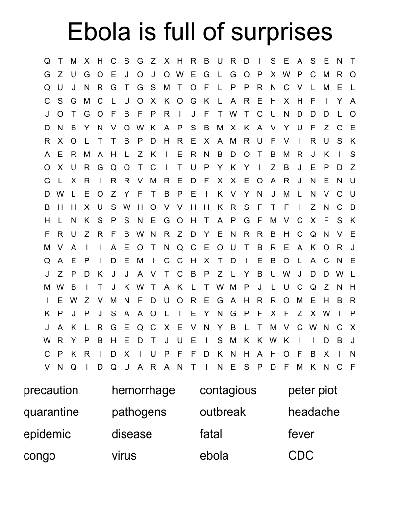 Ebola is full of surprises Word Search