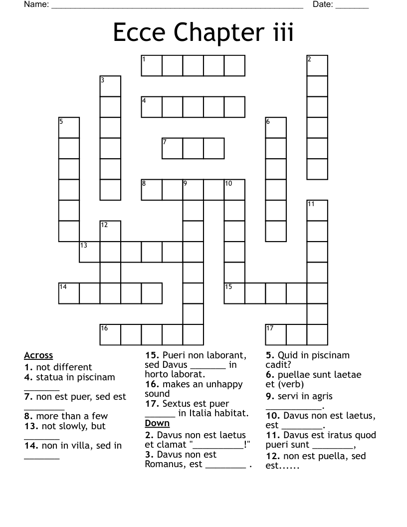Ecce Chapter iii Crossword