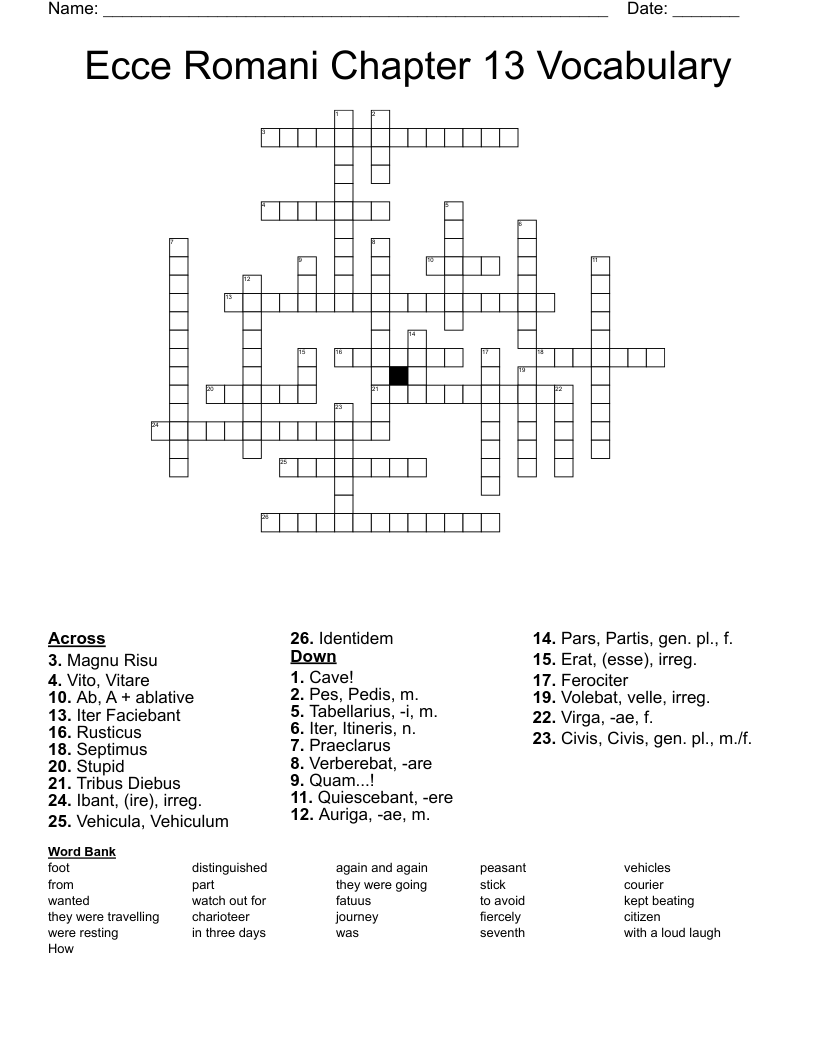 Ecce Romani Chapter 13 Vocabulary Crossword