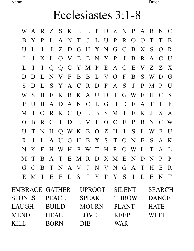Ecclesiastes 3:1-8 Word Search