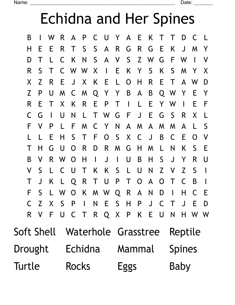 Echidna and Her Spines Word Search