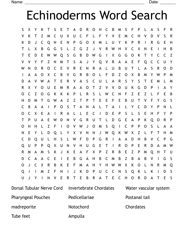 Echinoderms Word Search