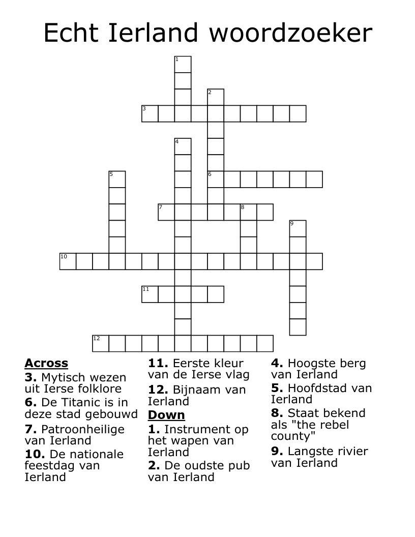 Echt Ierland woordzoeker Crossword