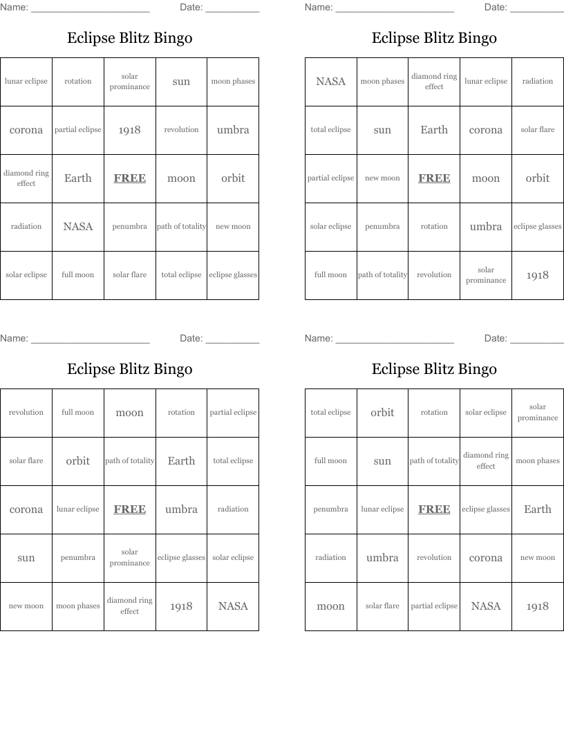 Eclipse Blitz Bingo